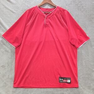 Under Armour Mens Red Loose Heat Gear Baseball Shirt Size XL Athleisure Sporty